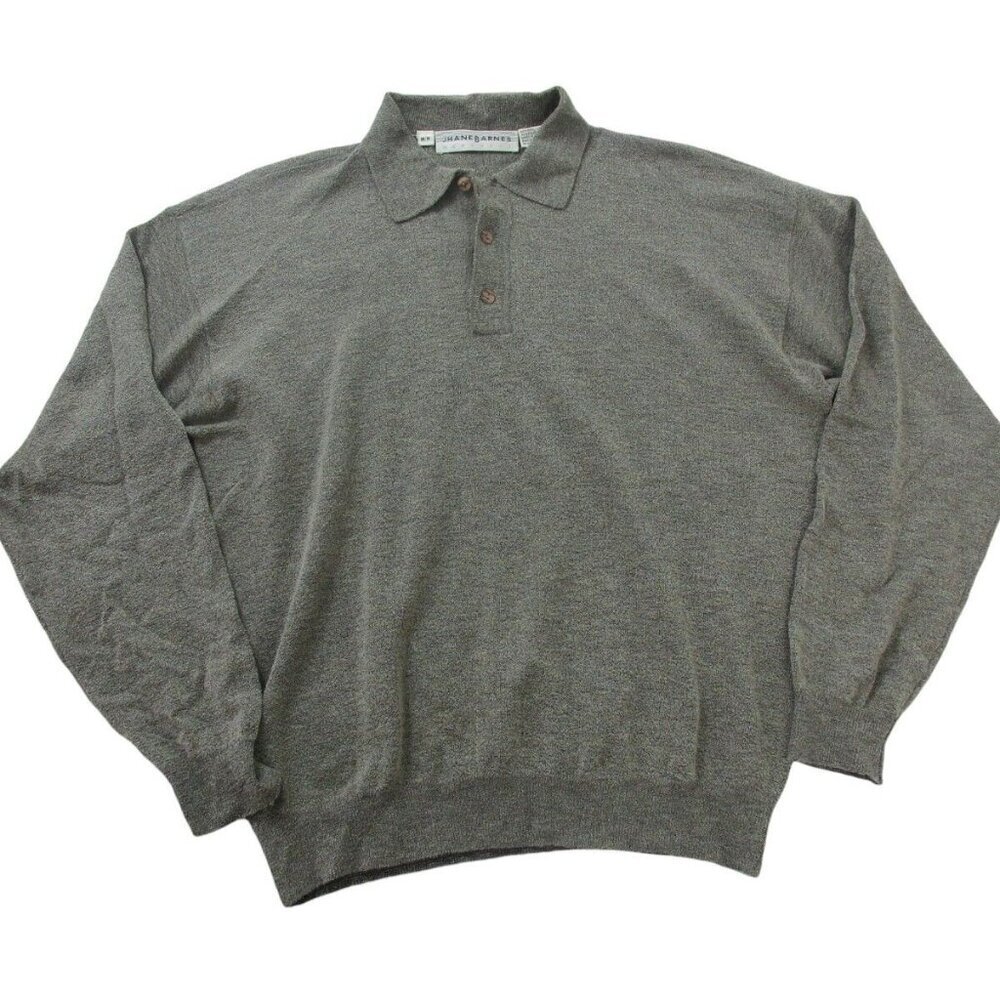 Jhane Barnes Polo Shirt Mens Medium Gray Wool Blend Golf Performance Long Sleeve